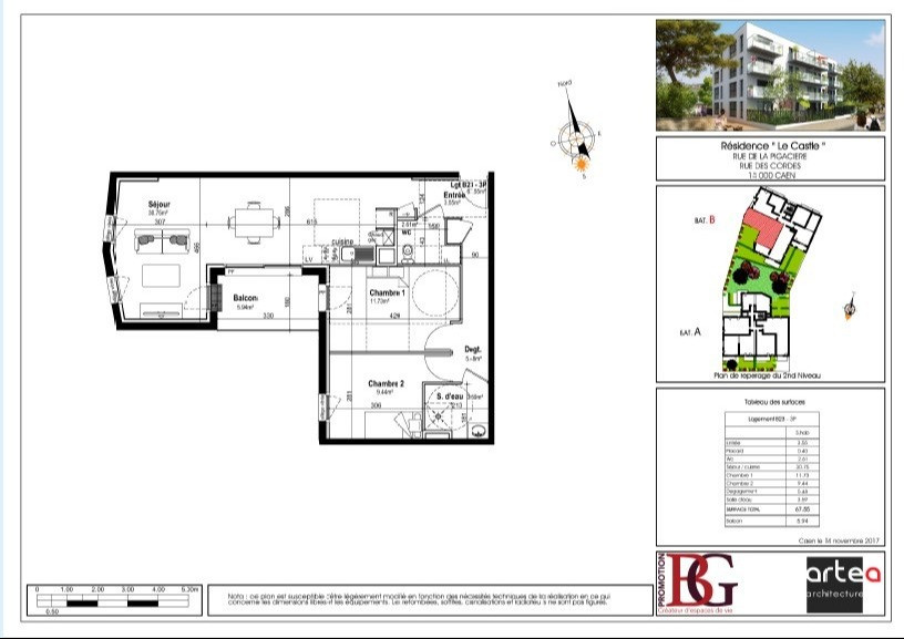 Appartement à louer - 67,55 m² - Caen